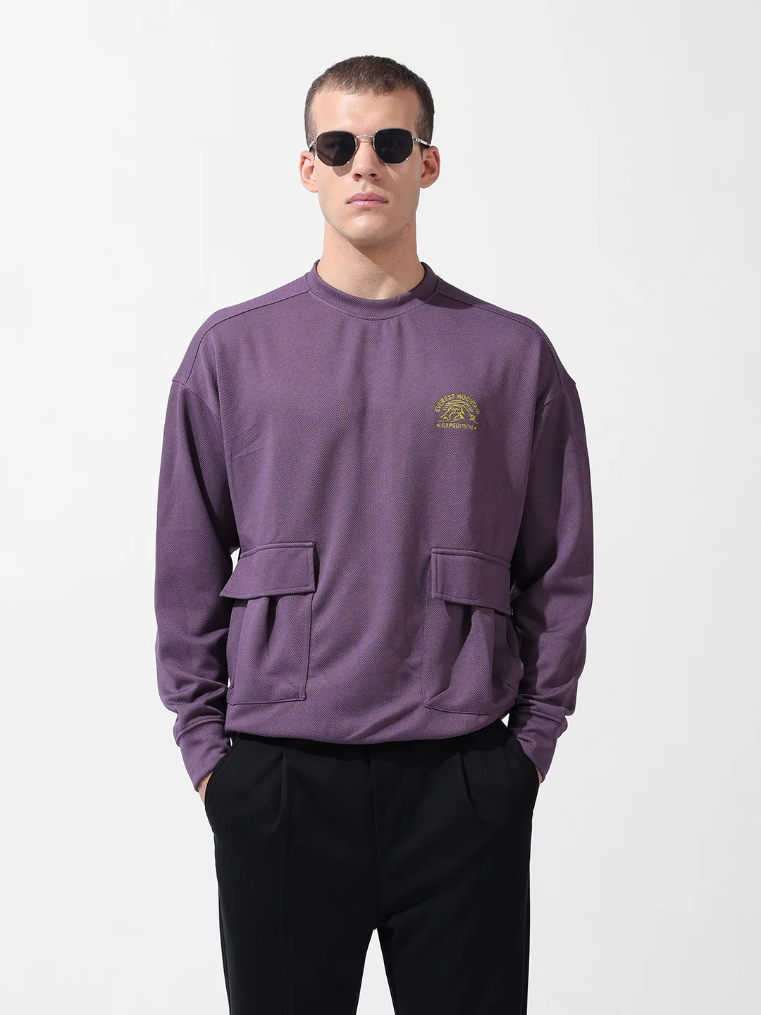 Men's Dusted Grape Relaxed Fit Solid Street Wear Sweatshirts - Image 3