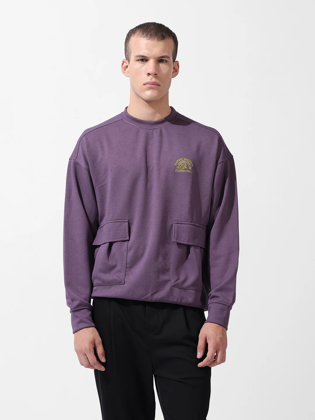 Men's Dusted Grape Relaxed Fit Solid Street Wear Sweatshirts - Image 4