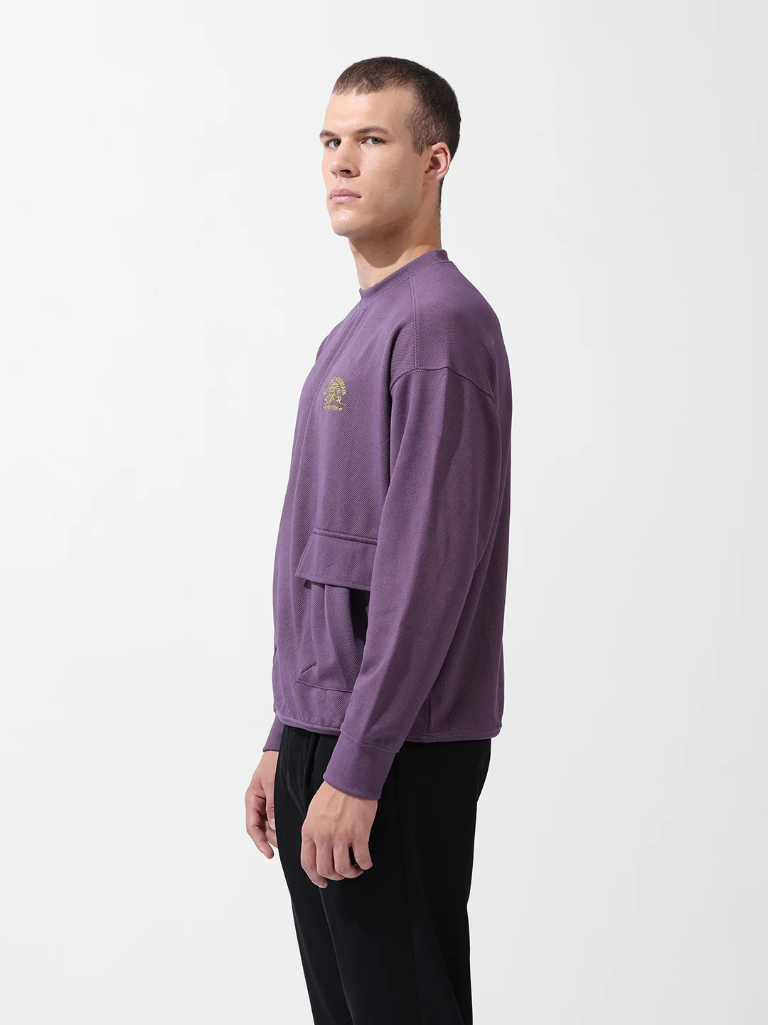 Men's Dusted Grape Relaxed Fit Solid Street Wear Sweatshirts - Image 5
