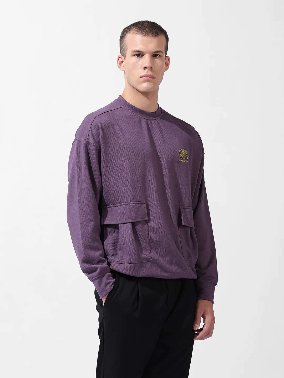 Men's Dusted Grape Relaxed Fit Solid Street Wear Sweatshirts - Image 6