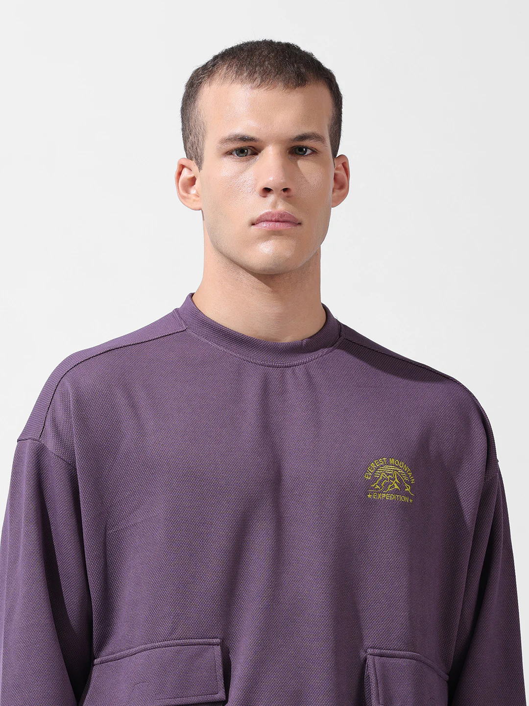 Men's Dusted Grape Relaxed Fit Solid Street Wear Sweatshirts - Image 7
