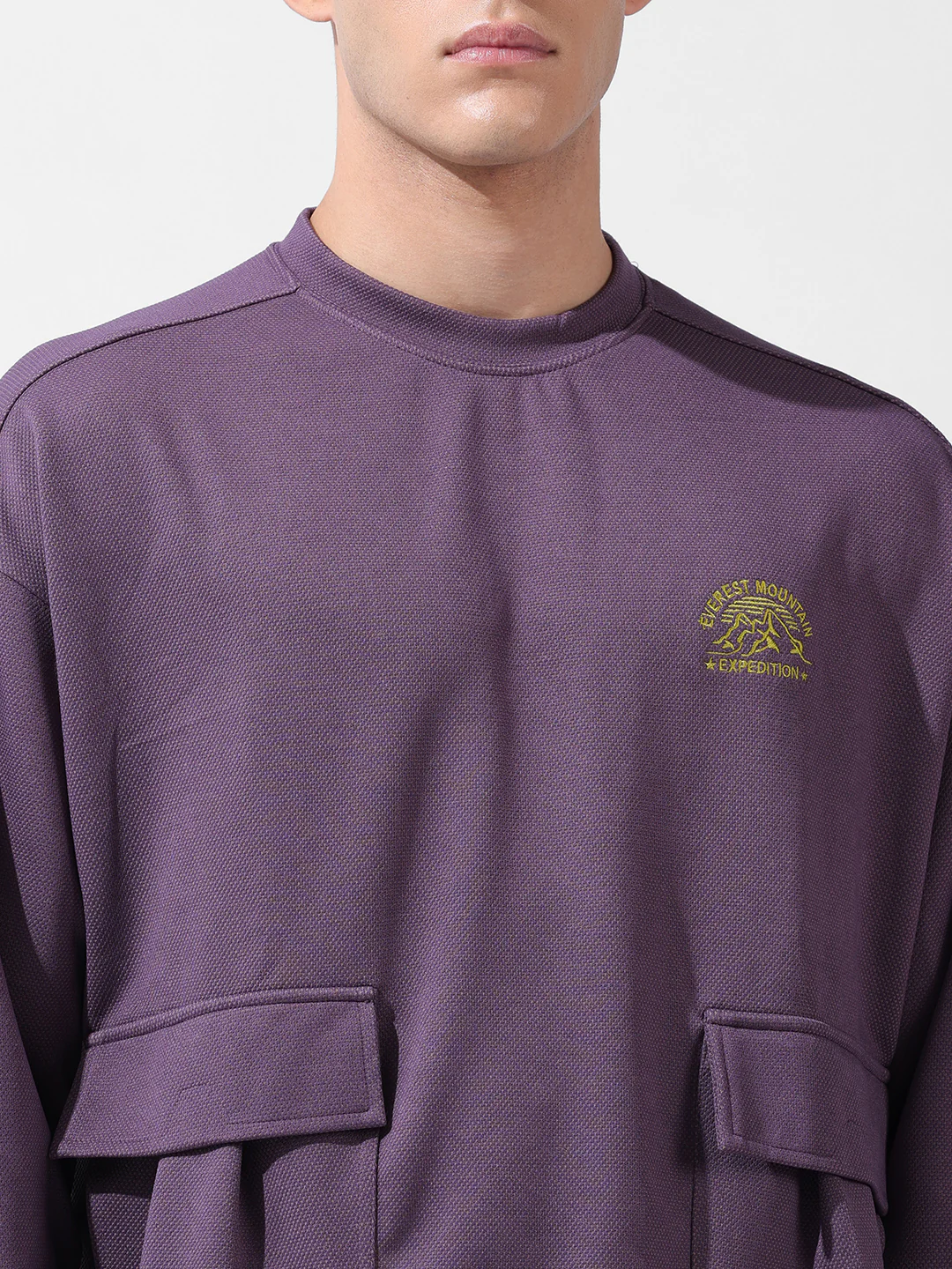 Men's Dusted Grape Relaxed Fit Solid Street Wear Sweatshirts - Image 8