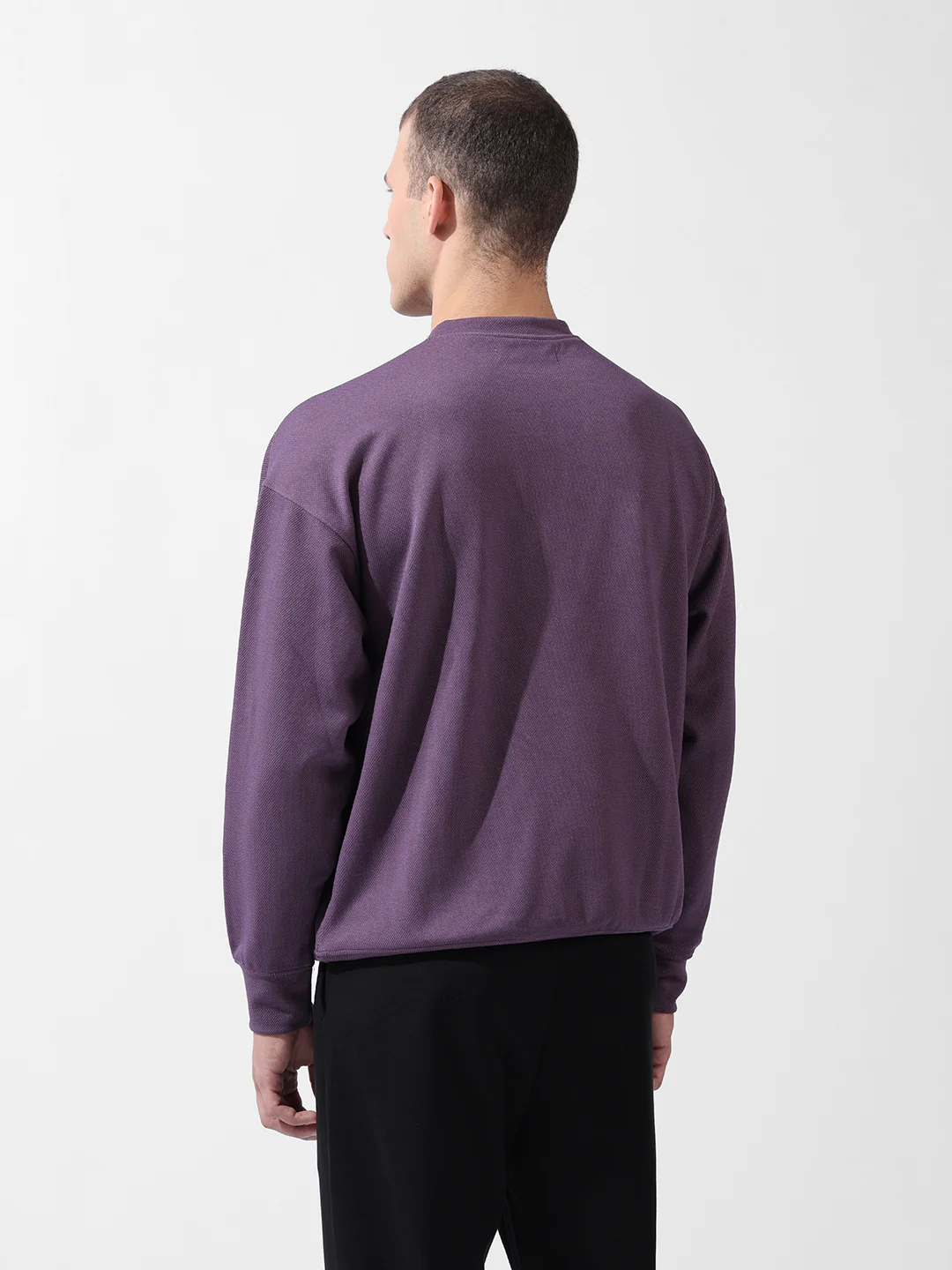 Men's Dusted Grape Relaxed Fit Solid Street Wear Sweatshirts - Image 9