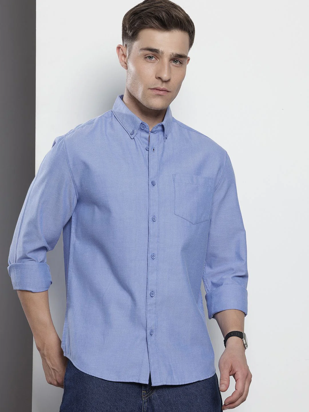 Men's Purple Slim Fit Solid Casual Shirt - Image 2