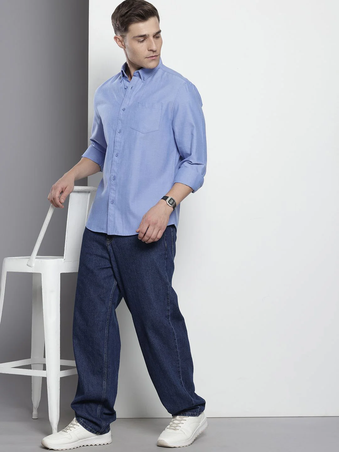 Men's Purple Slim Fit Solid Casual Shirt - Image 3