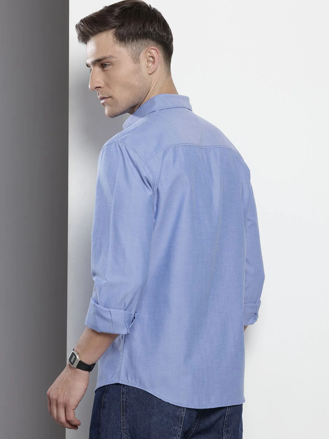 Men's Purple Slim Fit Solid Casual Shirt - Image 4