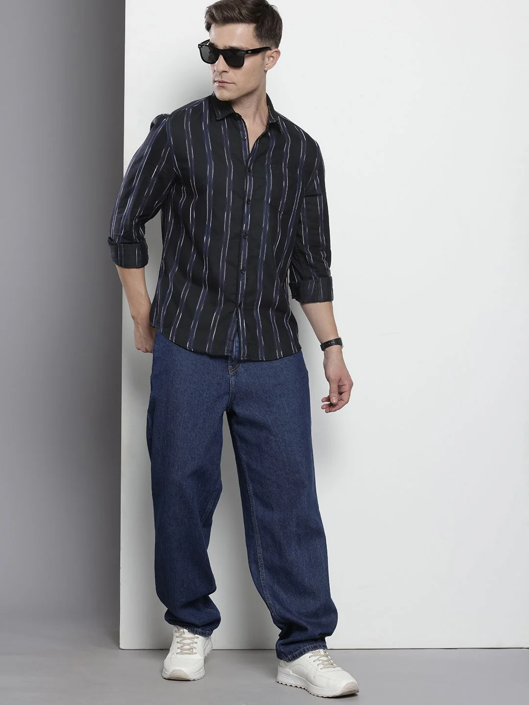 Men's Purple Slim Fit Striped Casual Shirt - Image 3
