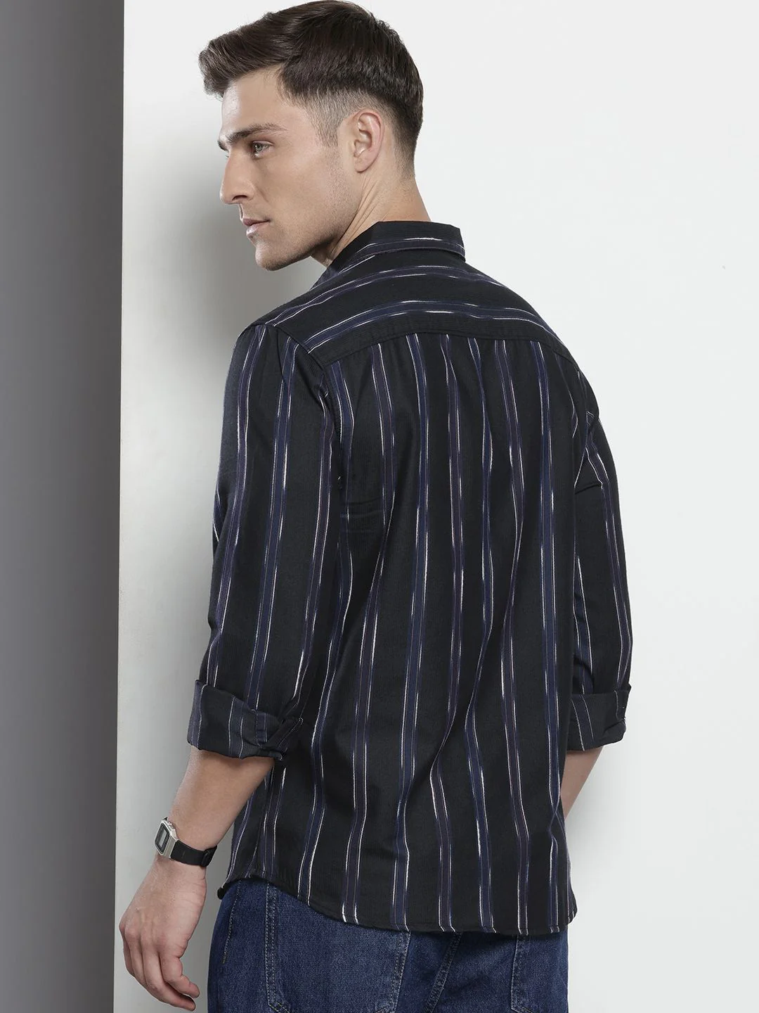 Men's Purple Slim Fit Striped Casual Shirt - Image 4