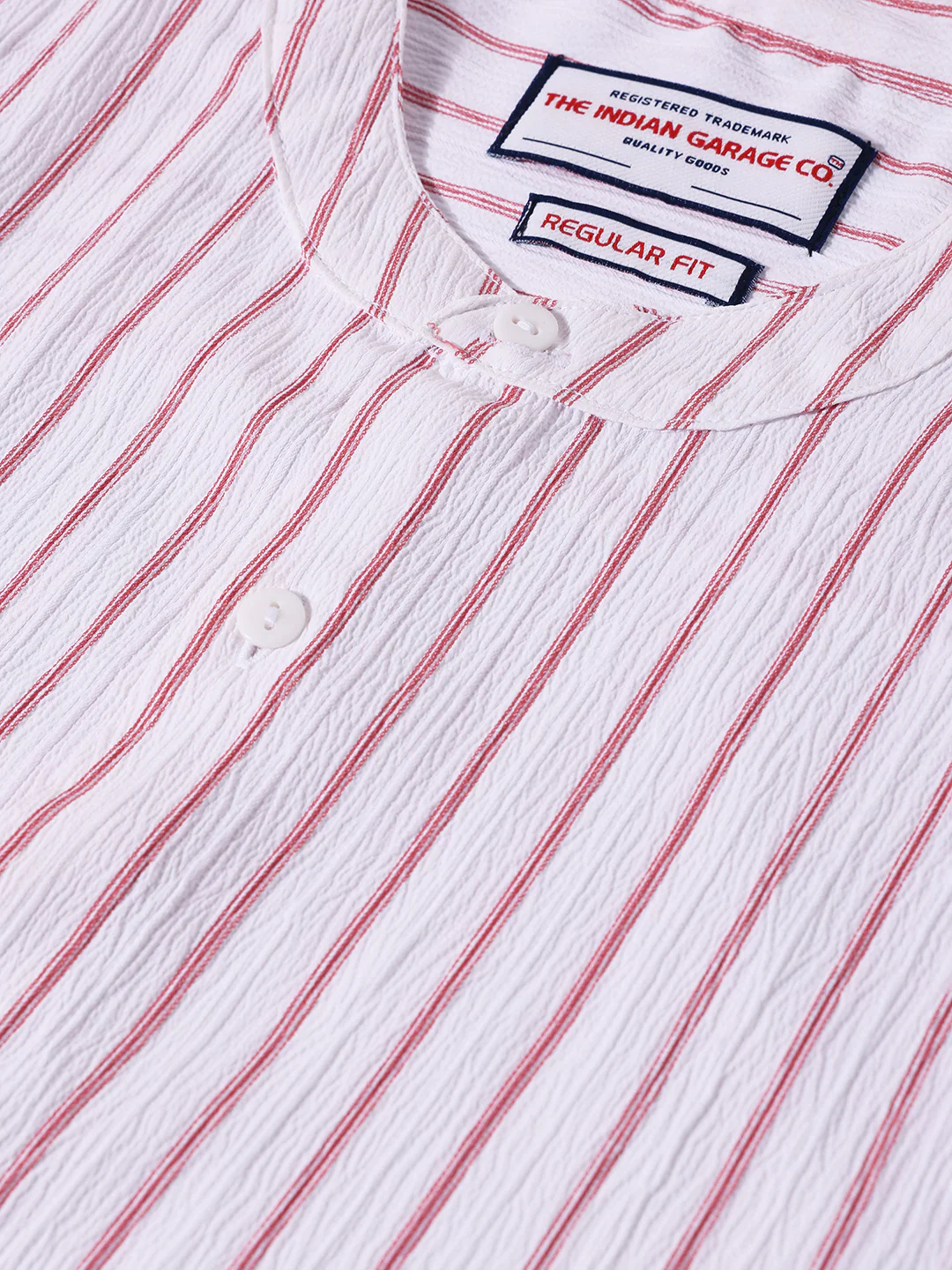 Men's Red Regular Fit Striped Casual Shirt - Image 3
