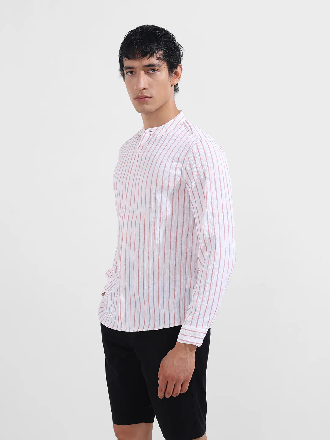 Men's Red Regular Fit Striped Casual Shirt - Image 4
