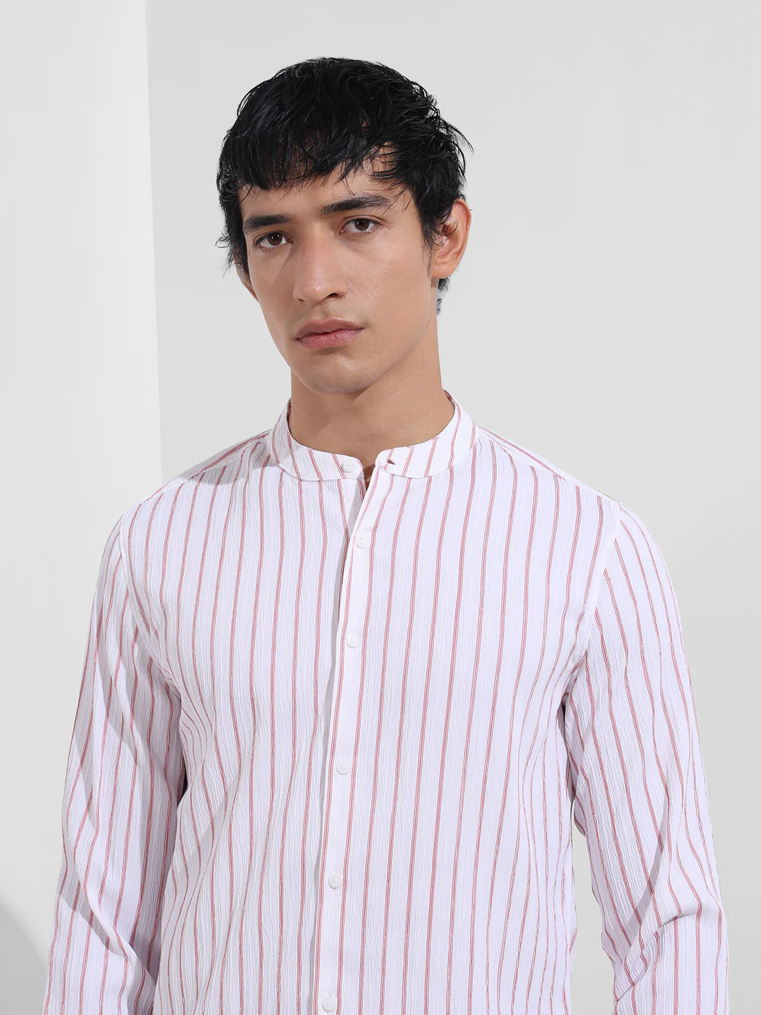 Men's Red Regular Fit Striped Casual Shirt - Image 5