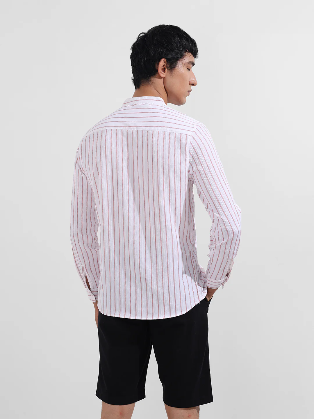 Men's Red Regular Fit Striped Casual Shirt - Image 6