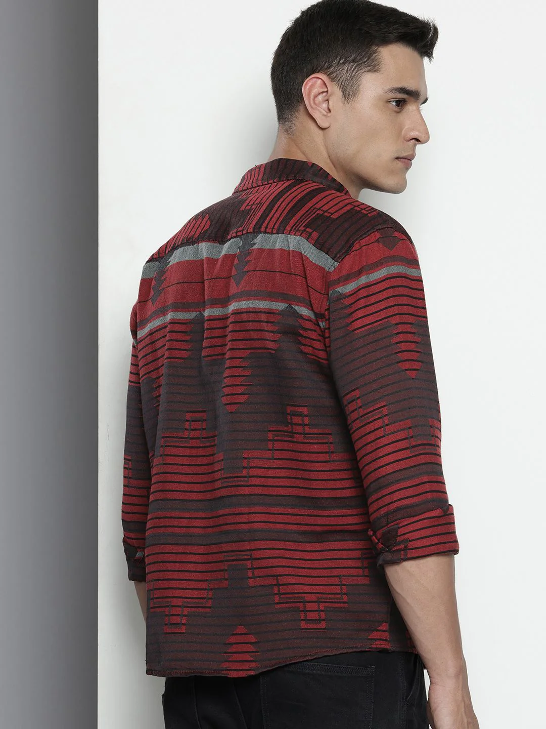 Men's Red Relaxed Fit Geometric Print Bohemian Printed Shirt - Image 3