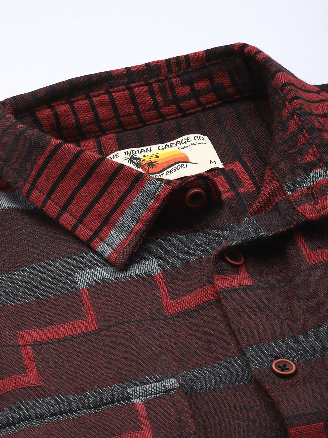 Men's Red Relaxed Fit Geometric Print Bohemian Printed Shirt - Image 4