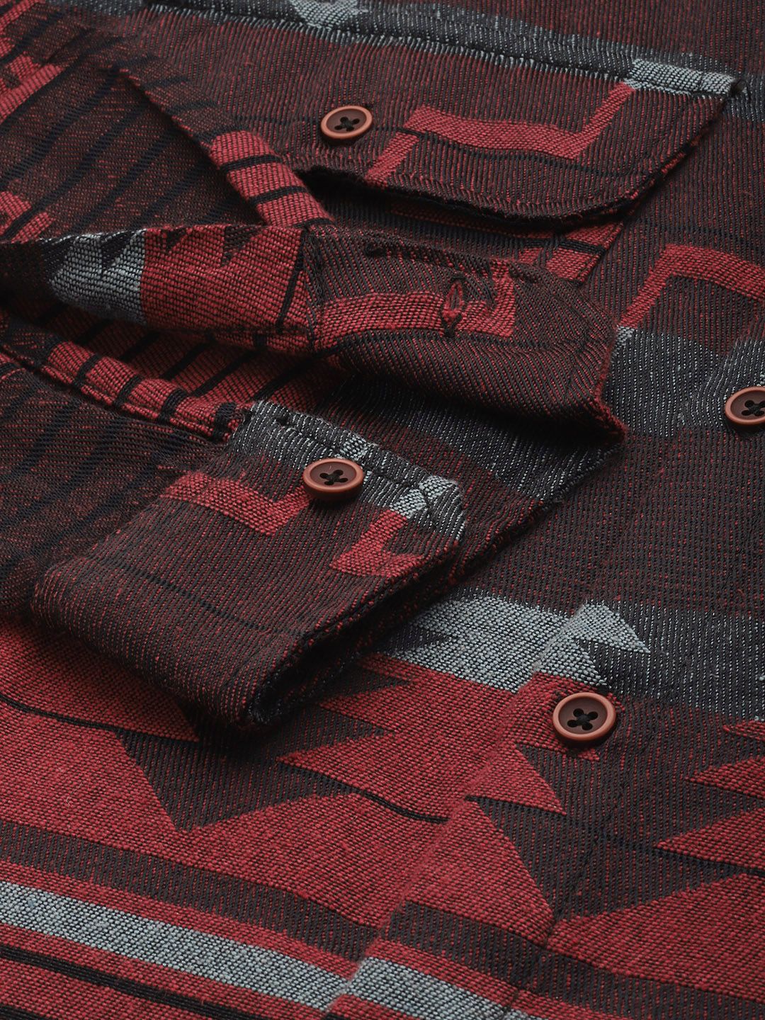Men's Red Relaxed Fit Geometric Print Bohemian Printed Shirt - Image 6