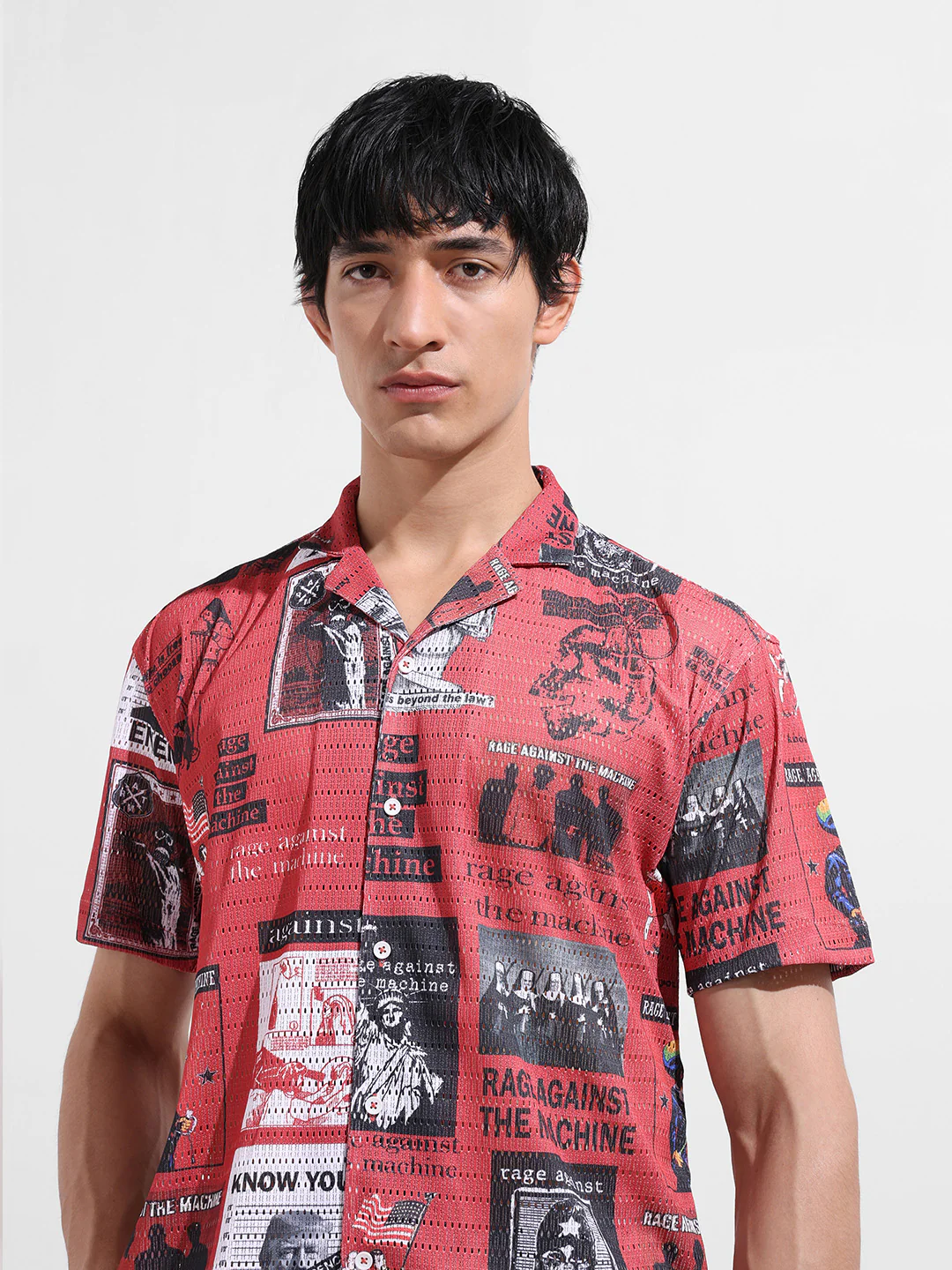 Men's Red Relaxed Fit Printed Resort Shirt - Image 4