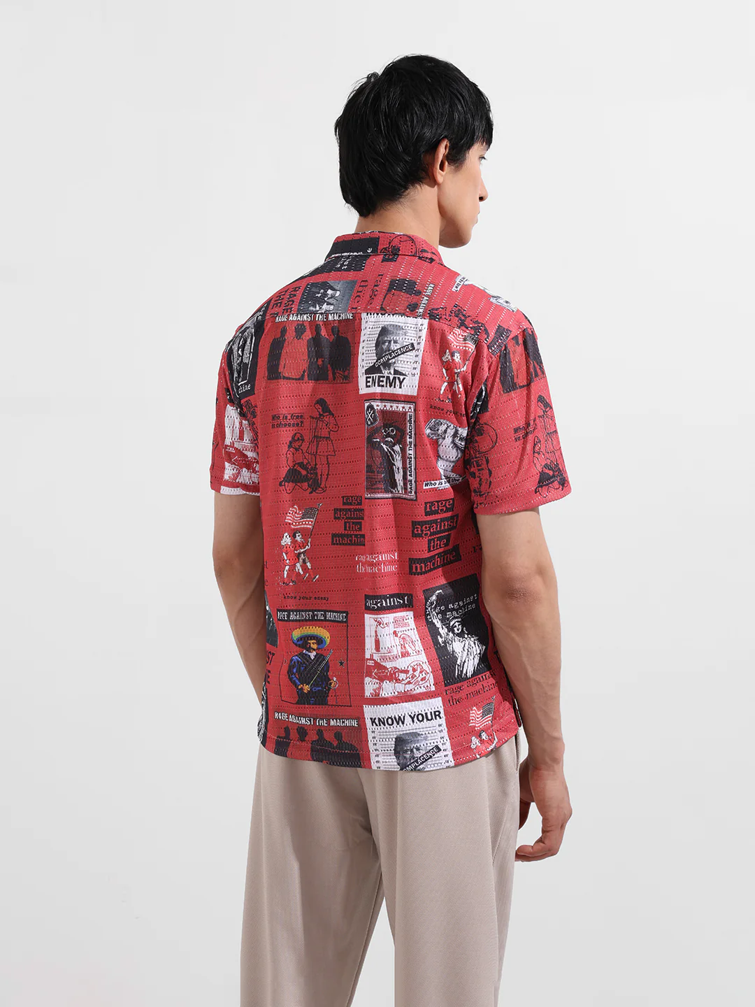 Men's Red Relaxed Fit Printed Resort Shirt - Image 5