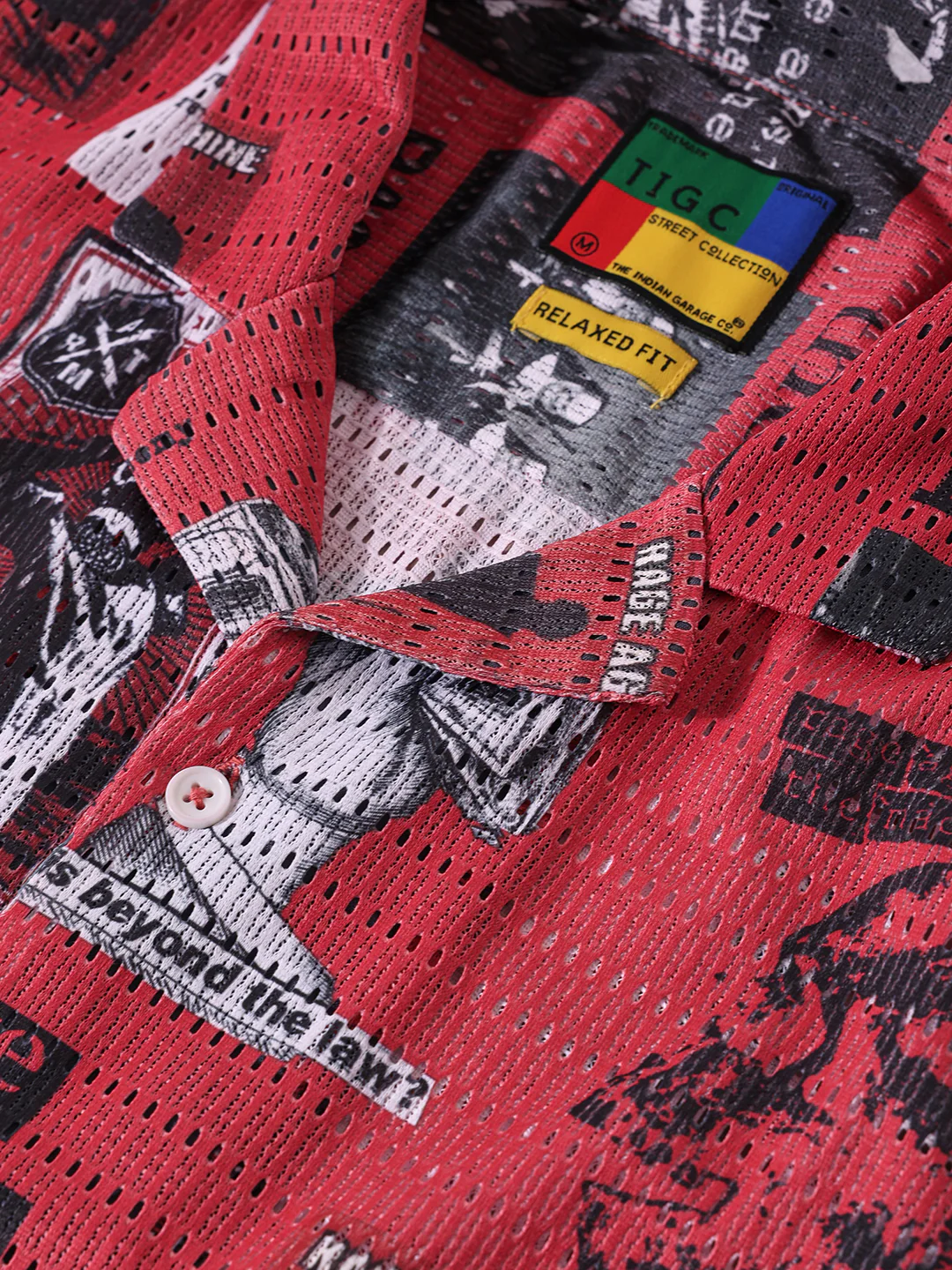 Men's Red Relaxed Fit Printed Resort Shirt - Image 6