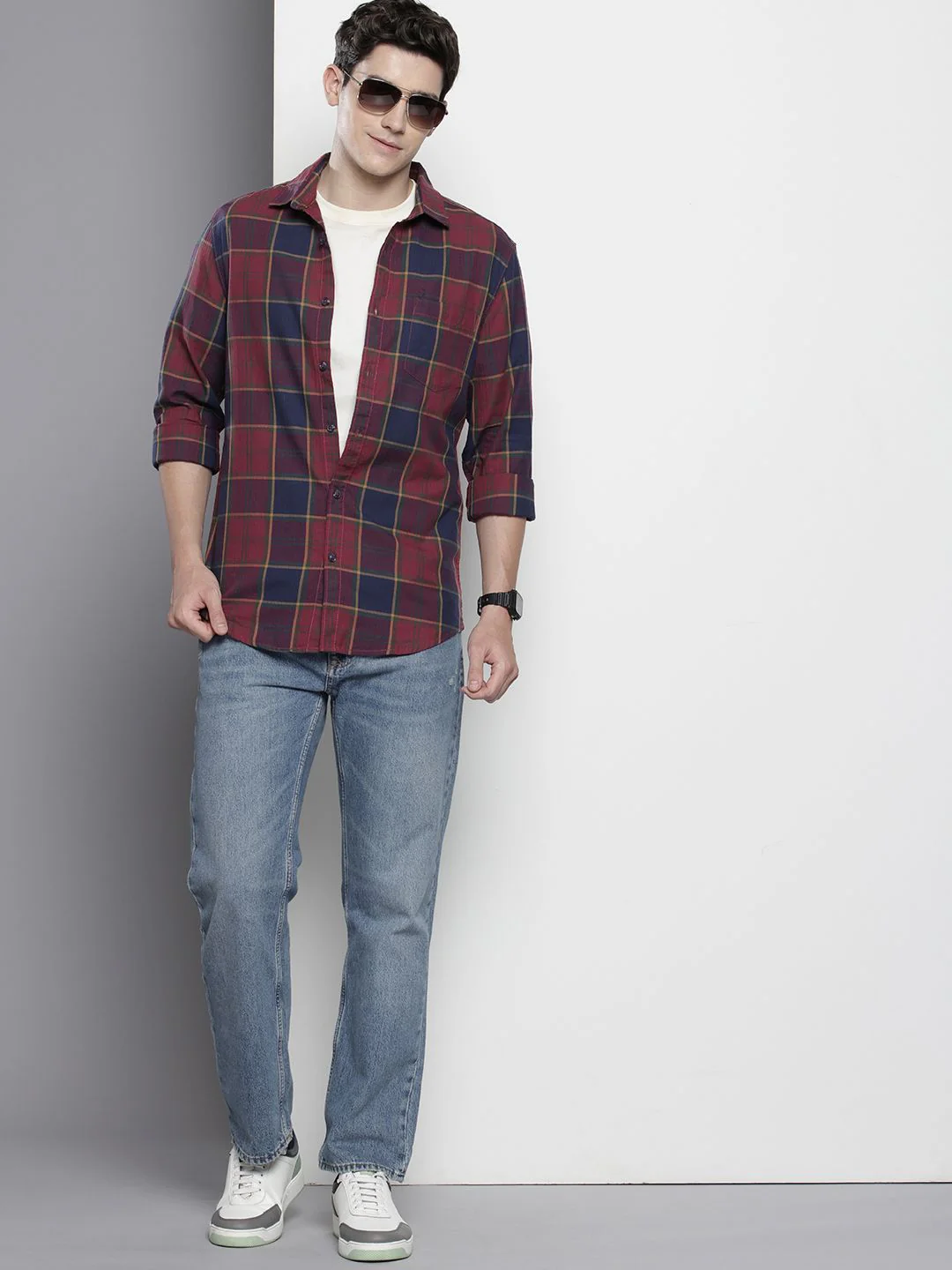 Men's Red Slim Fit Checked Casual Shirt - Image 5