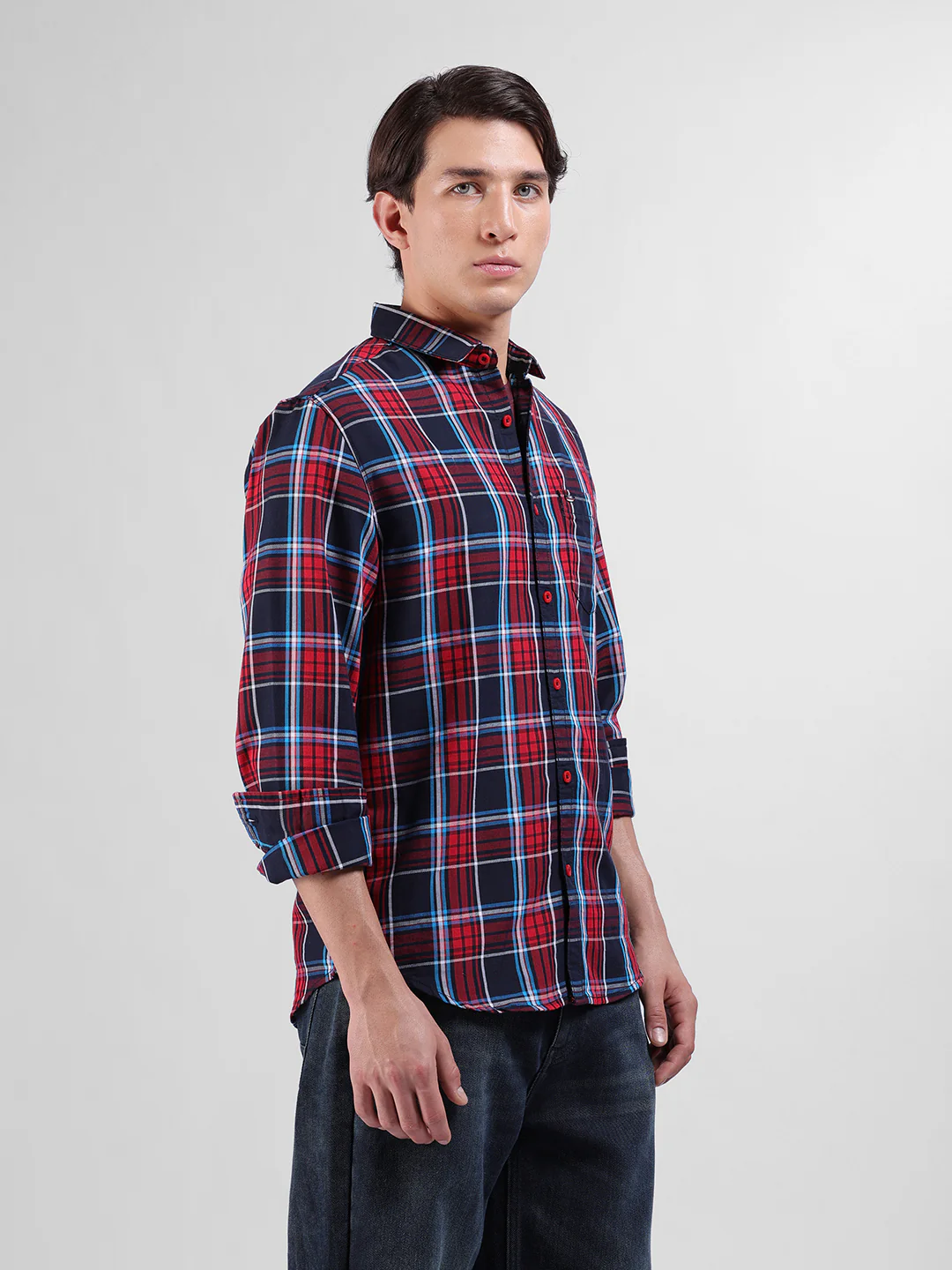 Men's Red Slim Fit Checkered Casual Shirt - Image 4