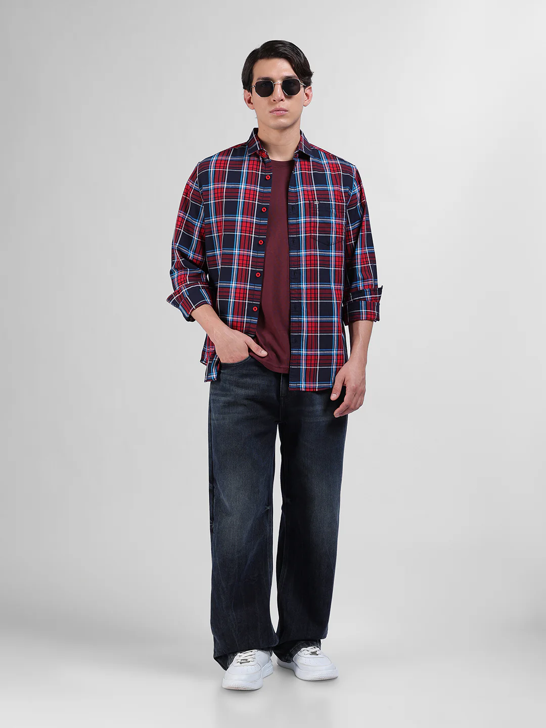 Men's Red Slim Fit Checkered Casual Shirt - Image 7