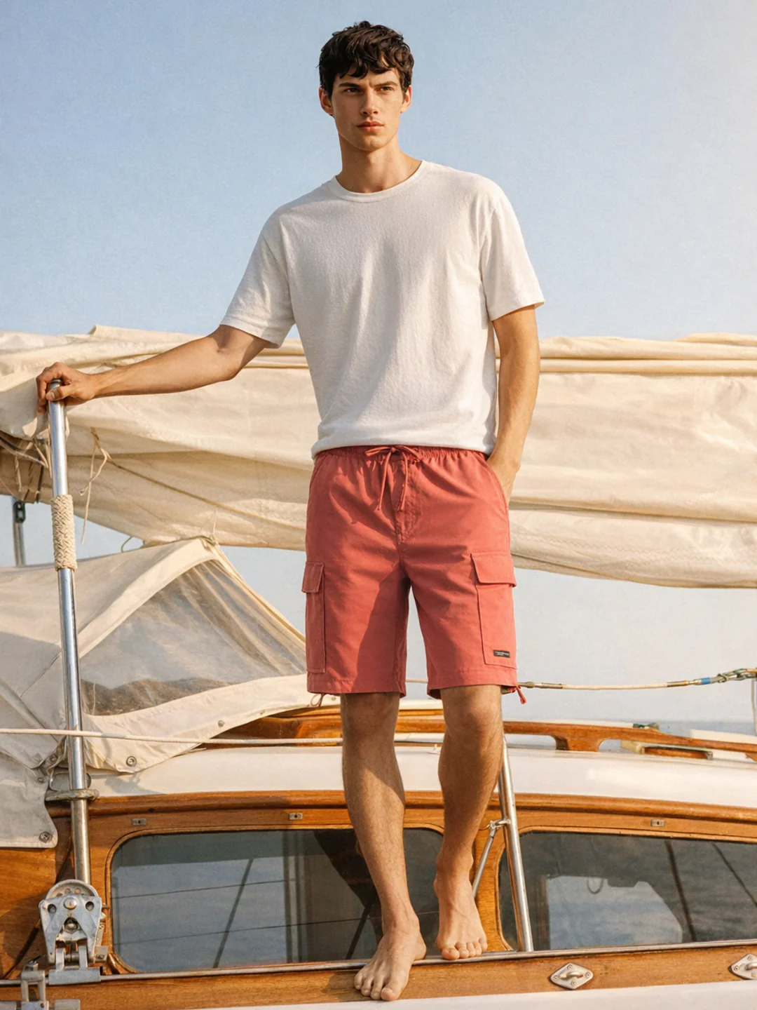 Men's Maroon Relaxed Fit Utility Shorts - Image 4