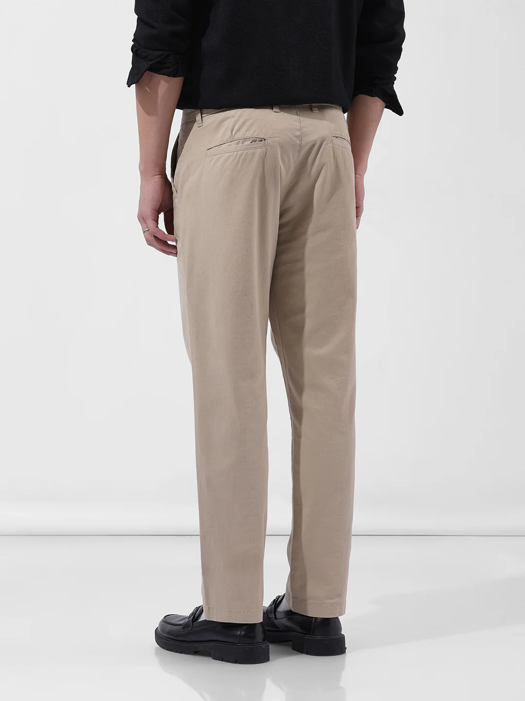 Men's Beige Regular Fit Solid Casual Chinos - Image 2
