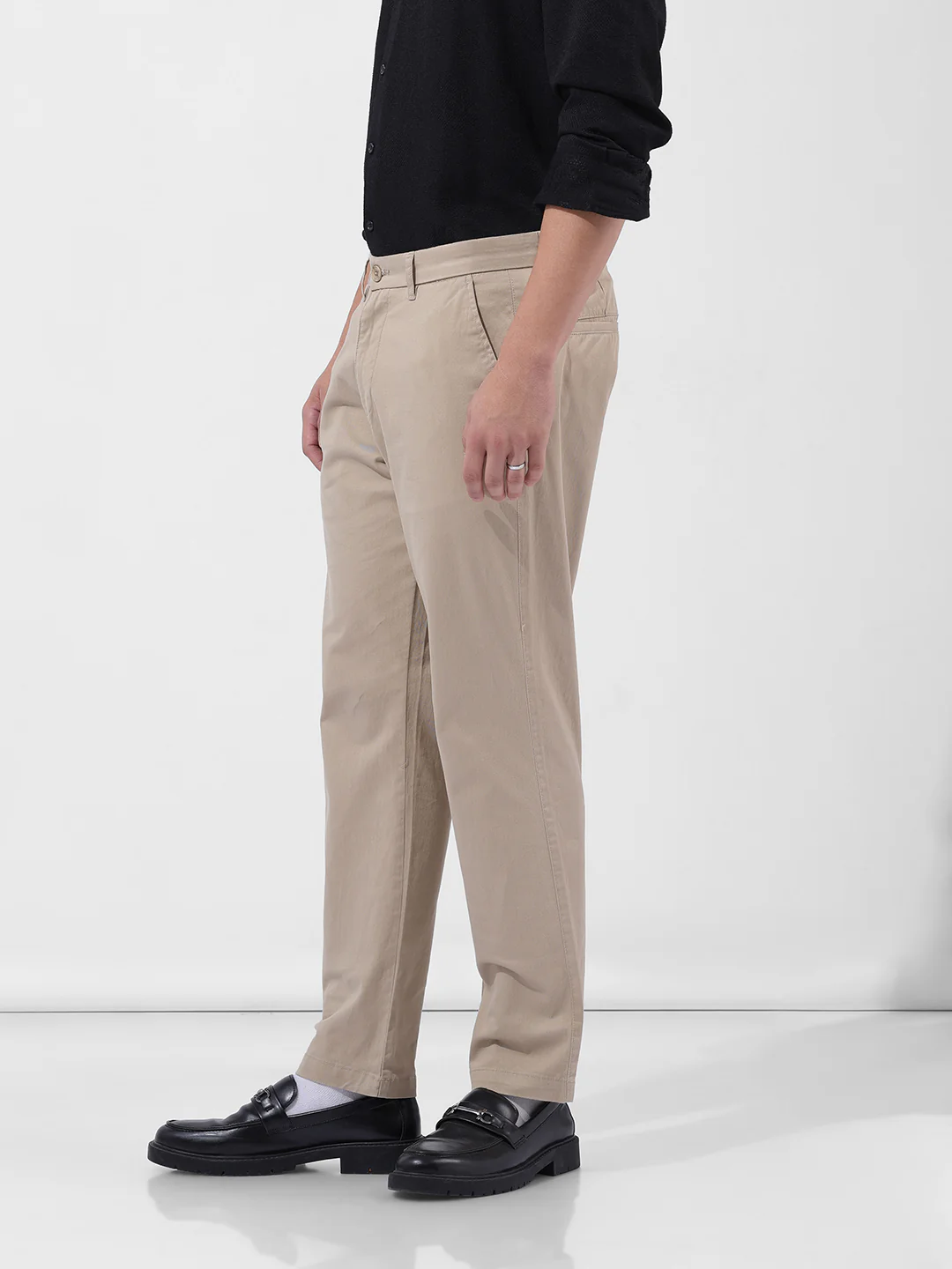 Men's Beige Regular Fit Solid Casual Chinos - Image 3