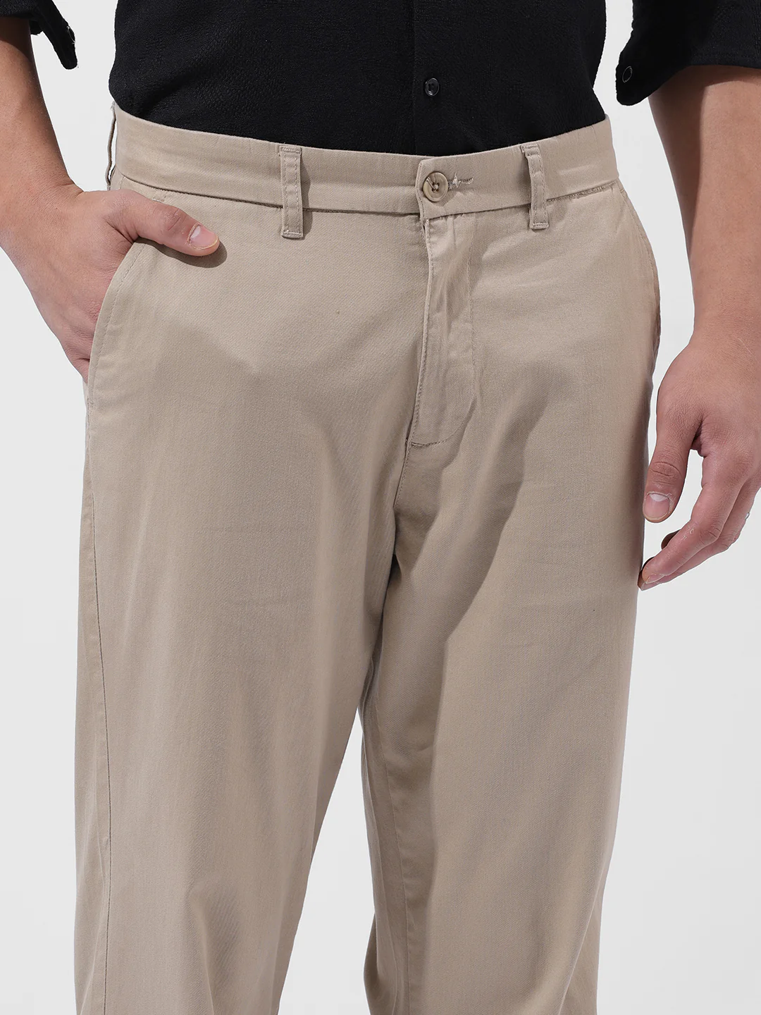 Men's Beige Regular Fit Solid Casual Chinos - Image 5