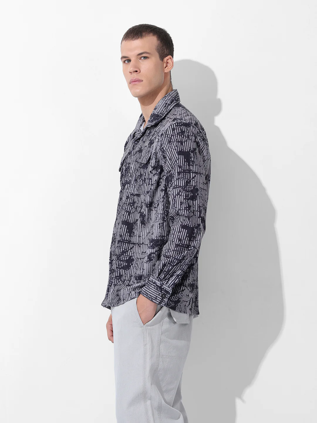 Men's Beige Regular Fit Printed Casual Shirt - Image 4