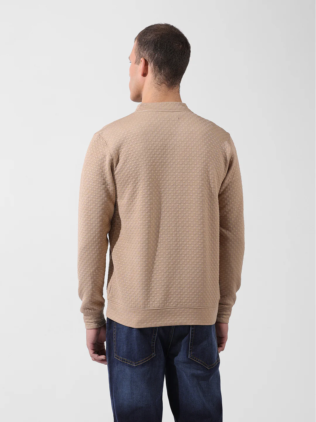 Men's Beige Regular Fit Textured Casual Sweatshirts - Image 10