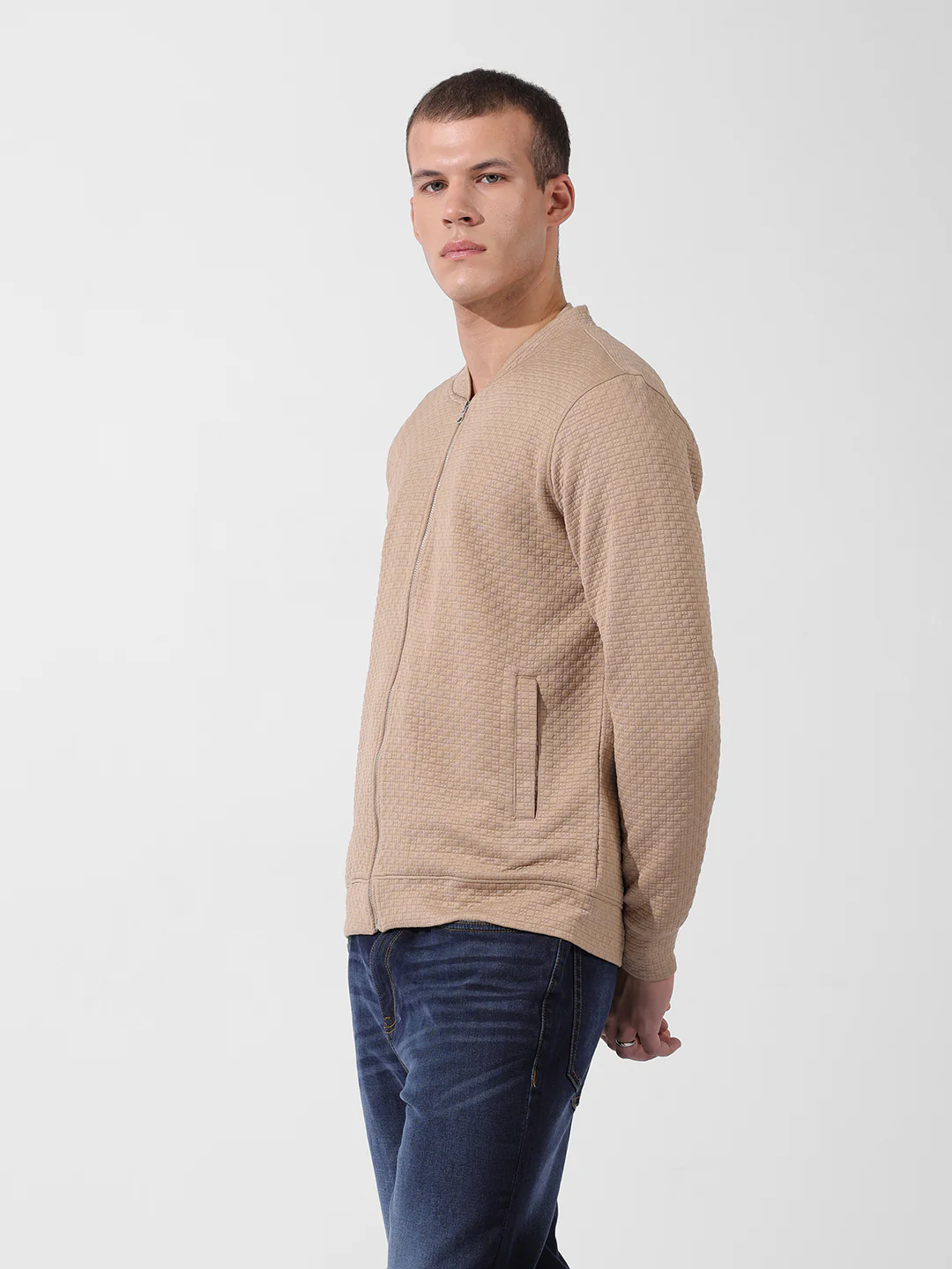 Men's Beige Regular Fit Textured Casual Sweatshirts - Image 5
