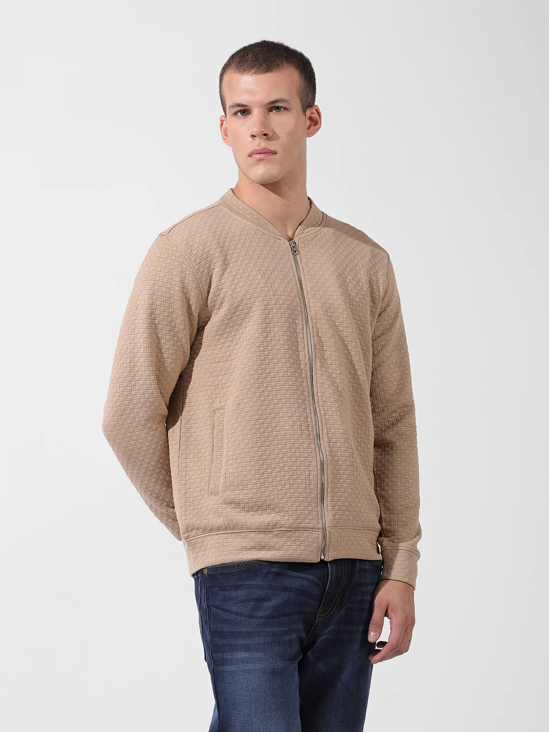 Men's Beige Regular Fit Textured Casual Sweatshirts - Image 6