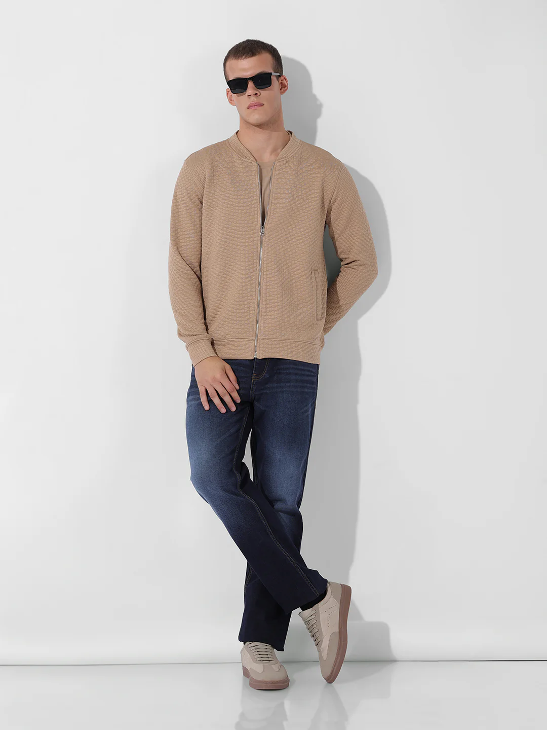 Men's Beige Regular Fit Textured Casual Sweatshirts - Image 9