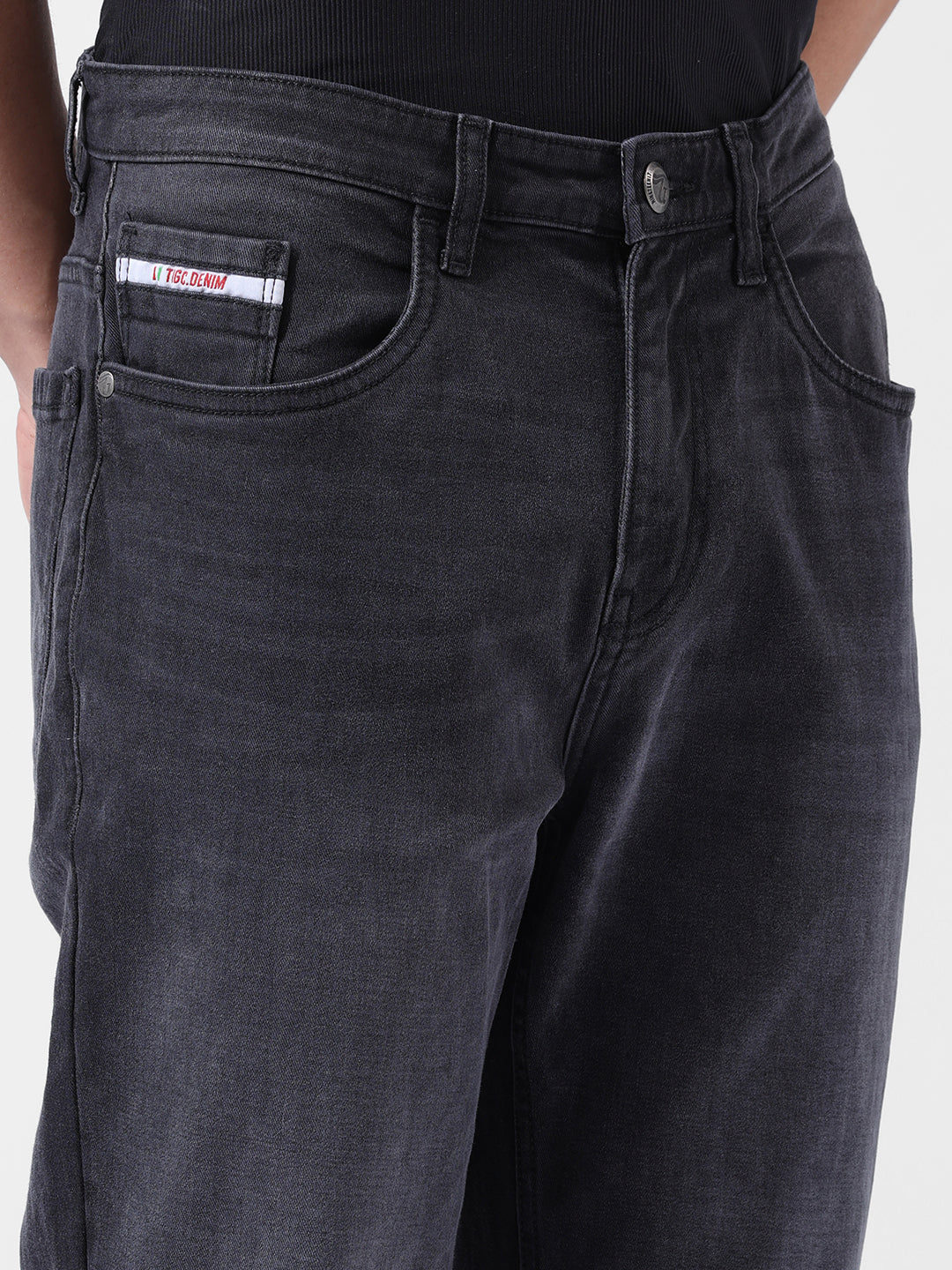 Men's Black Regular Fit Solid Casual Jeans - Image 5