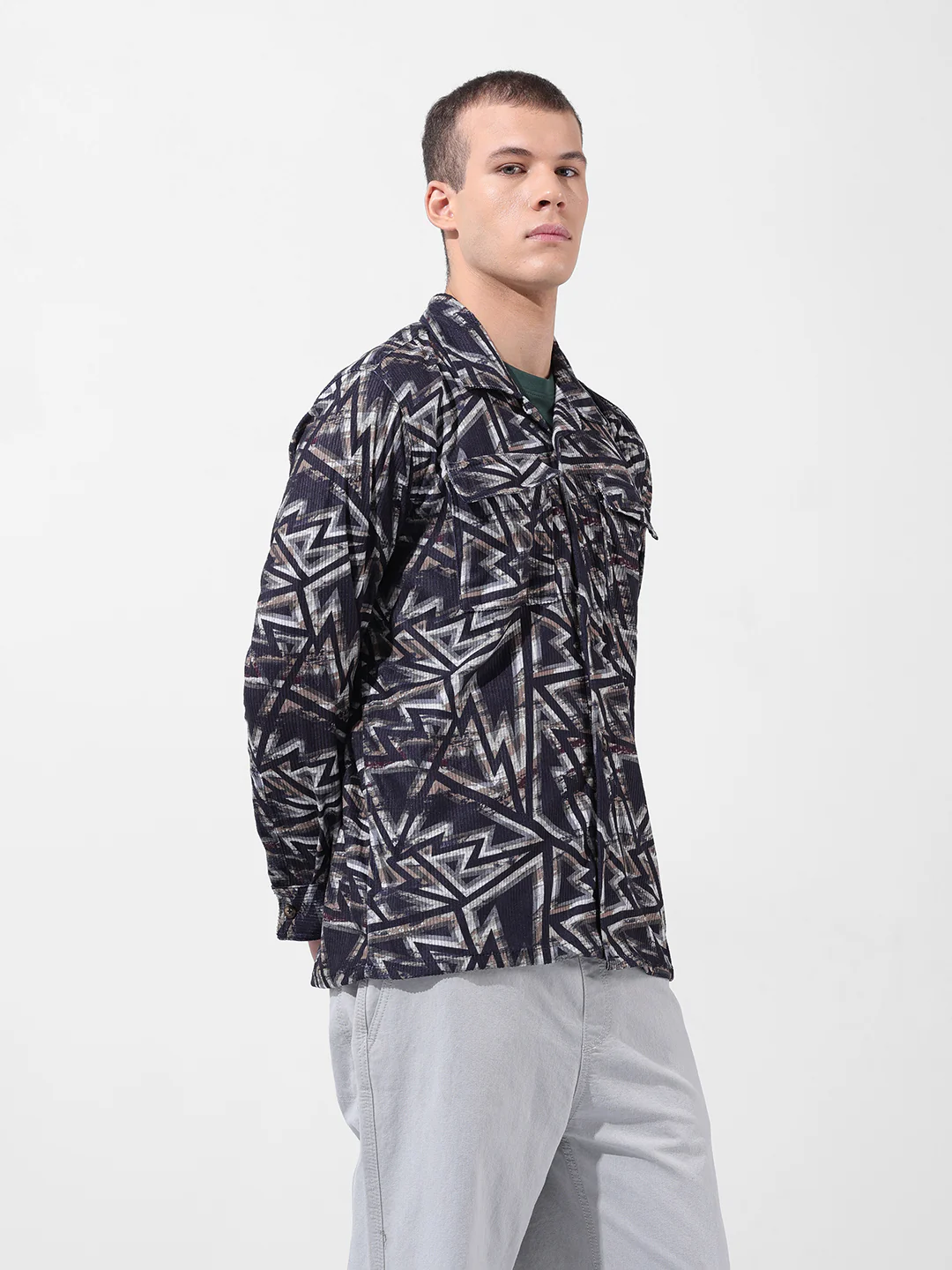 Men's Black Regular Fit Geometric Print Casual Shirt - Image 2