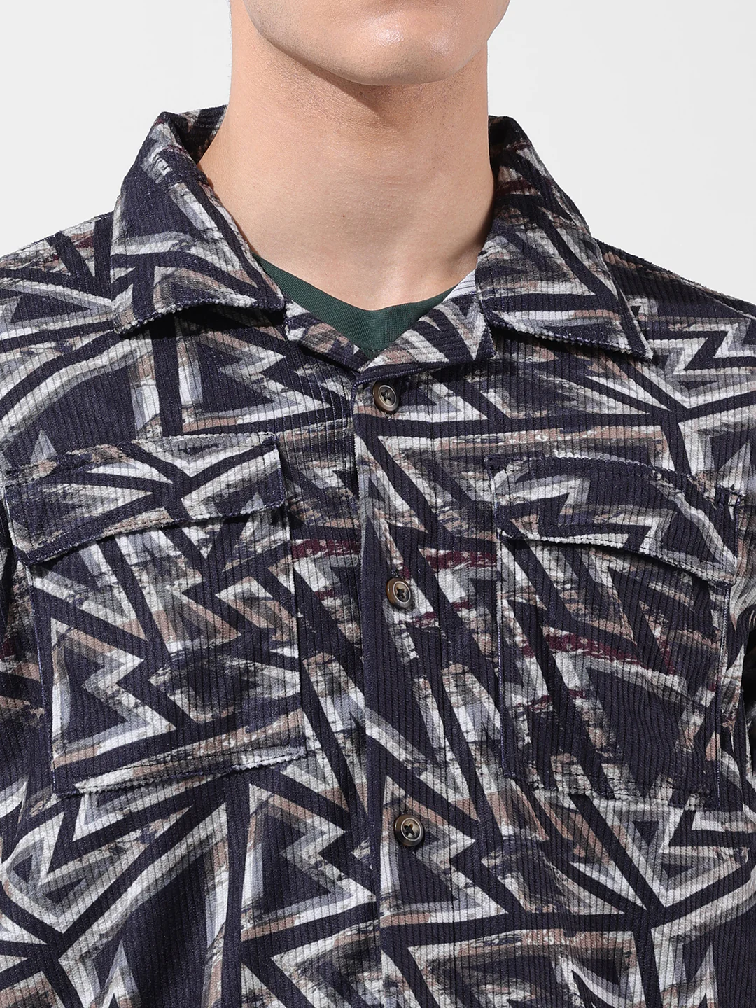 Men's Black Regular Fit Geometric Print Casual Shirt - Image 3