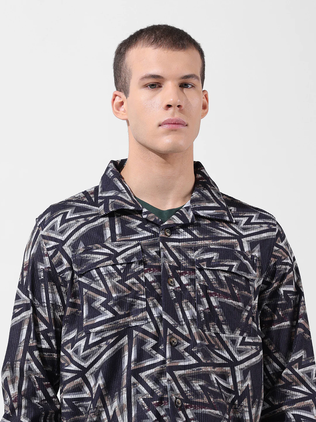 Men's Black Regular Fit Geometric Print Casual Shirt - Image 6