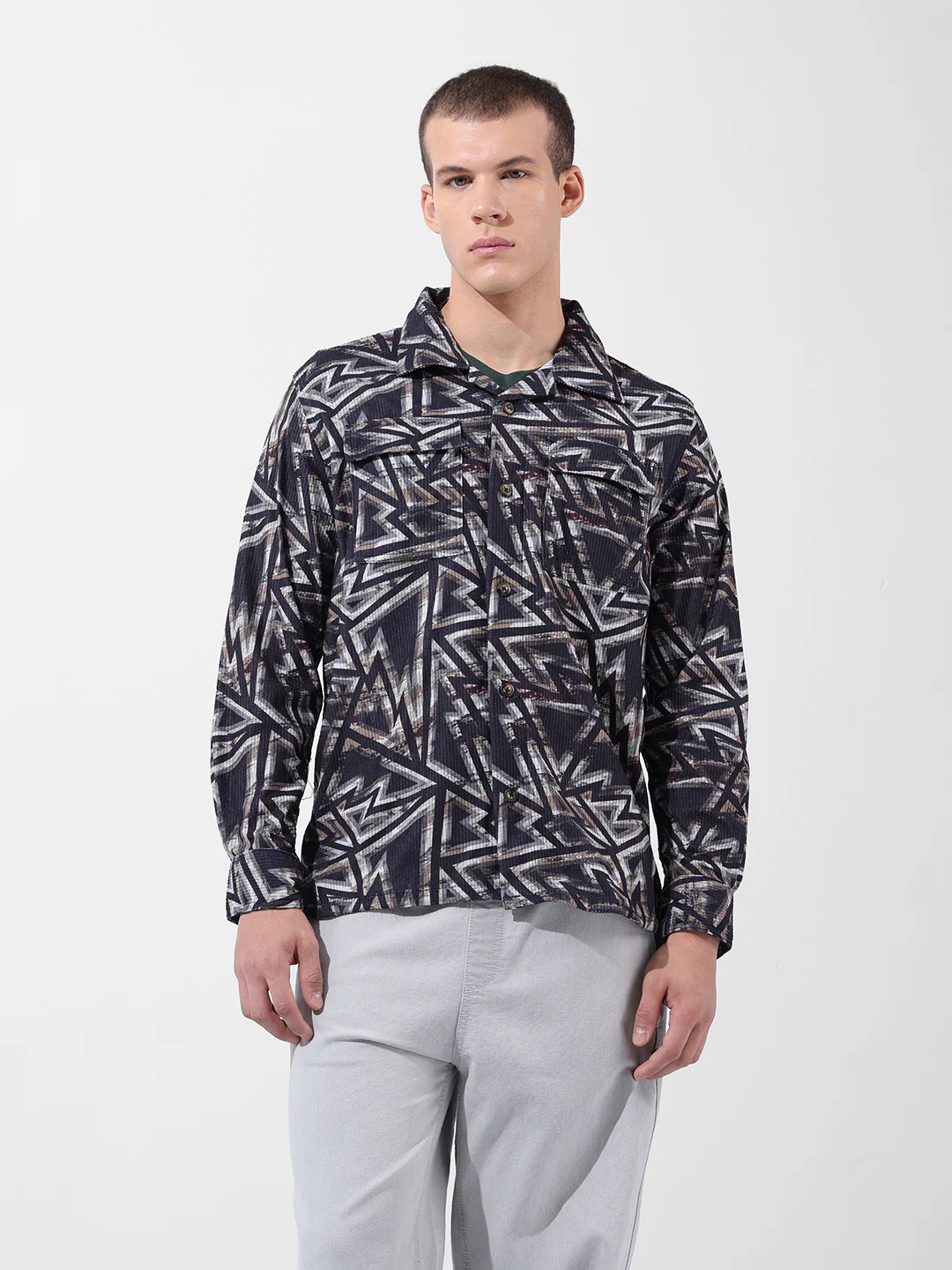 Men's Black Regular Fit Geometric Print Casual Shirt - Image 7