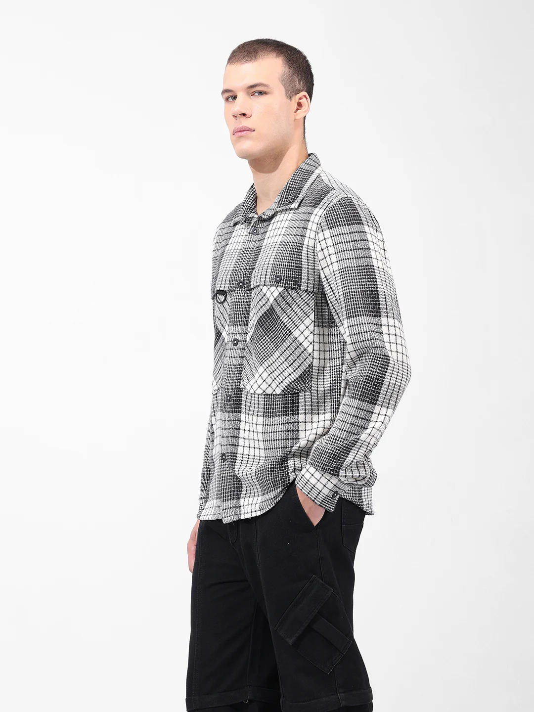 Men's Black Regular Fit Checkered Casual Shirt - Image 2