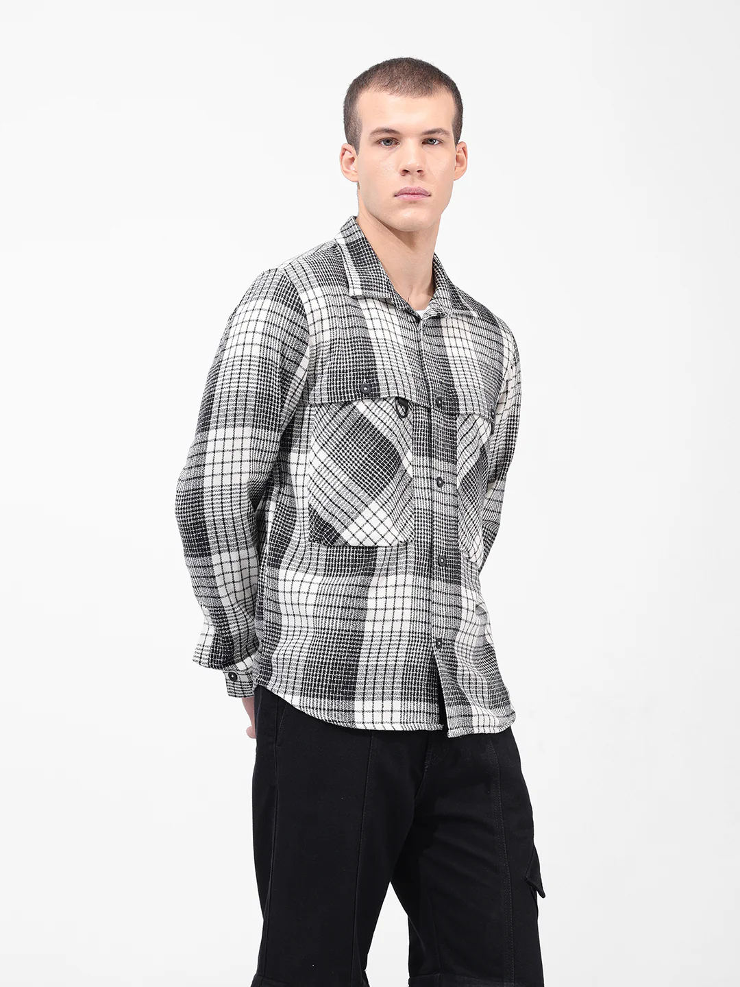 Men's Black Regular Fit Checkered Casual Shirt - Image 4