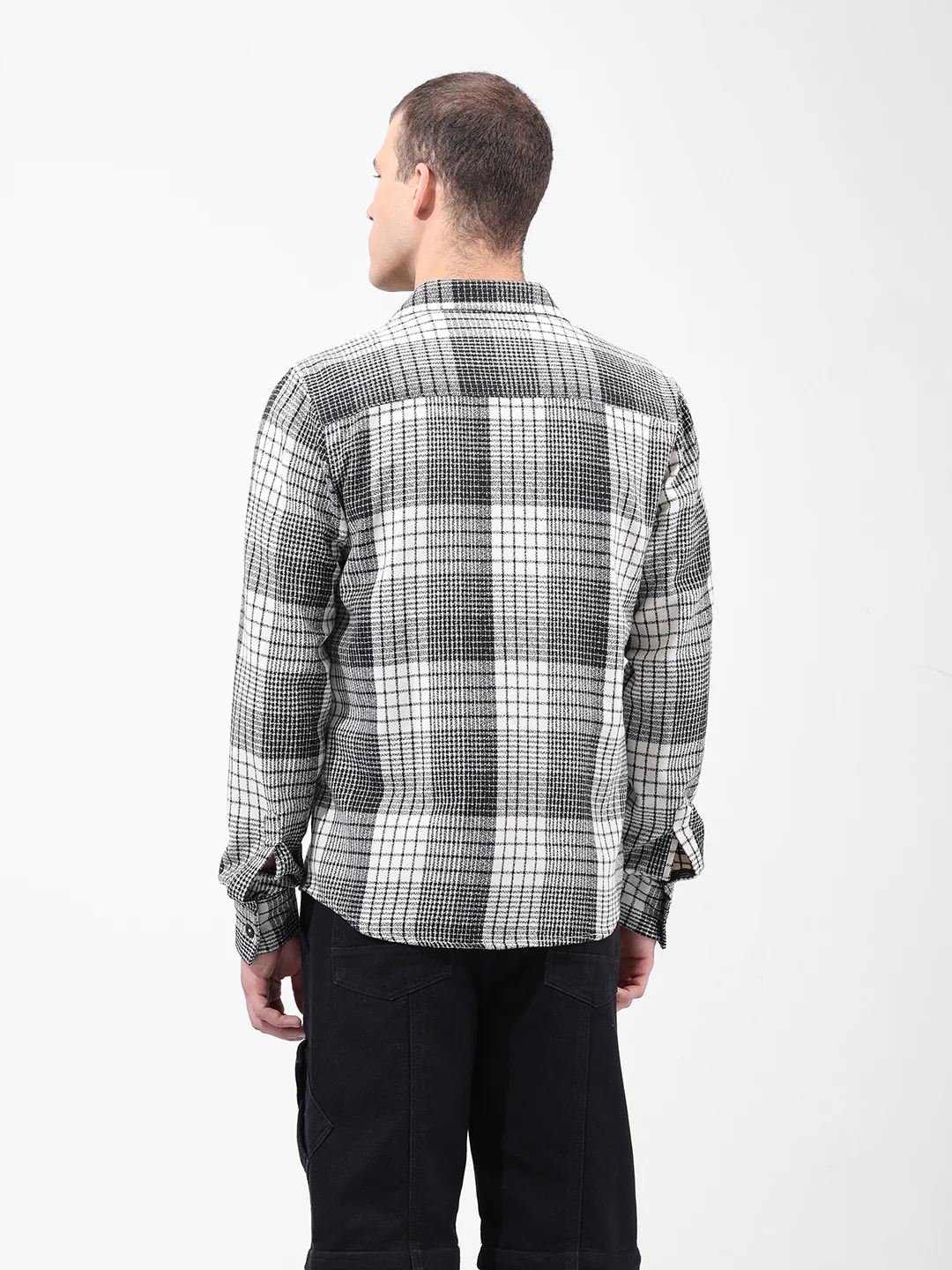 Men's Black Regular Fit Checkered Casual Shirt - Image 5