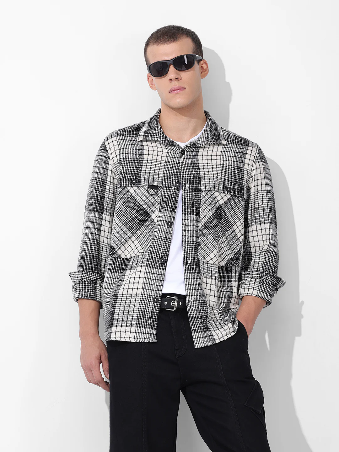 Men's Black Regular Fit Checkered Casual Shirt - Image 8