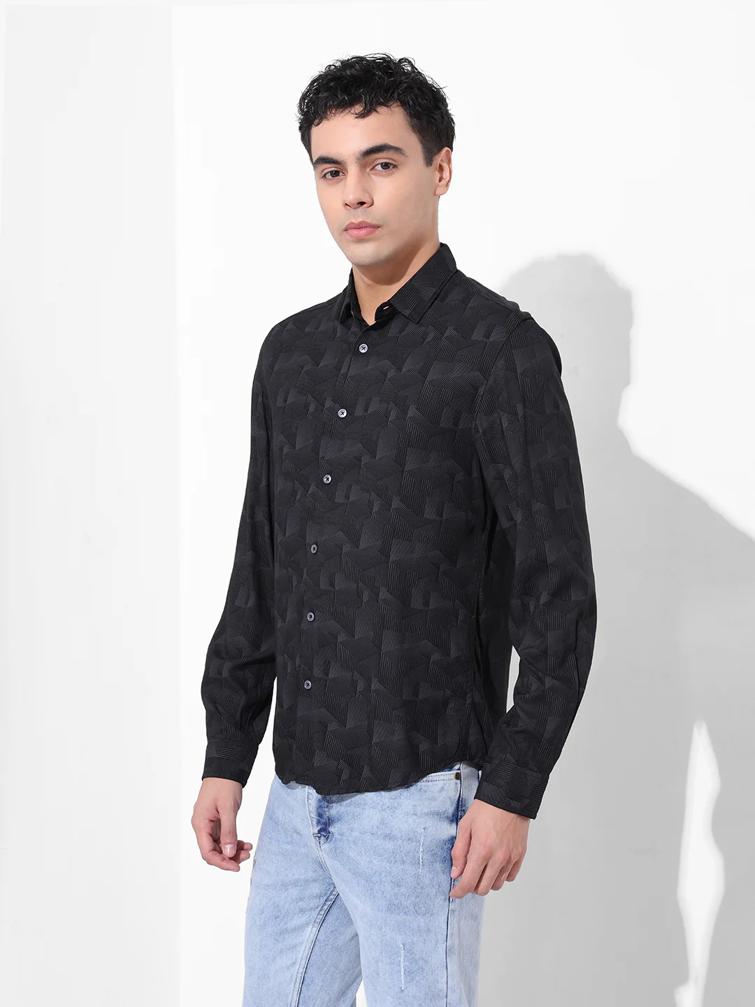 Men's Black Regular Fit Printed Print Shirt - Image 2