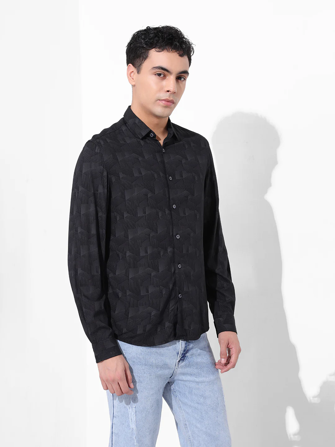 Men's Black Regular Fit Printed Print Shirt - Image 4