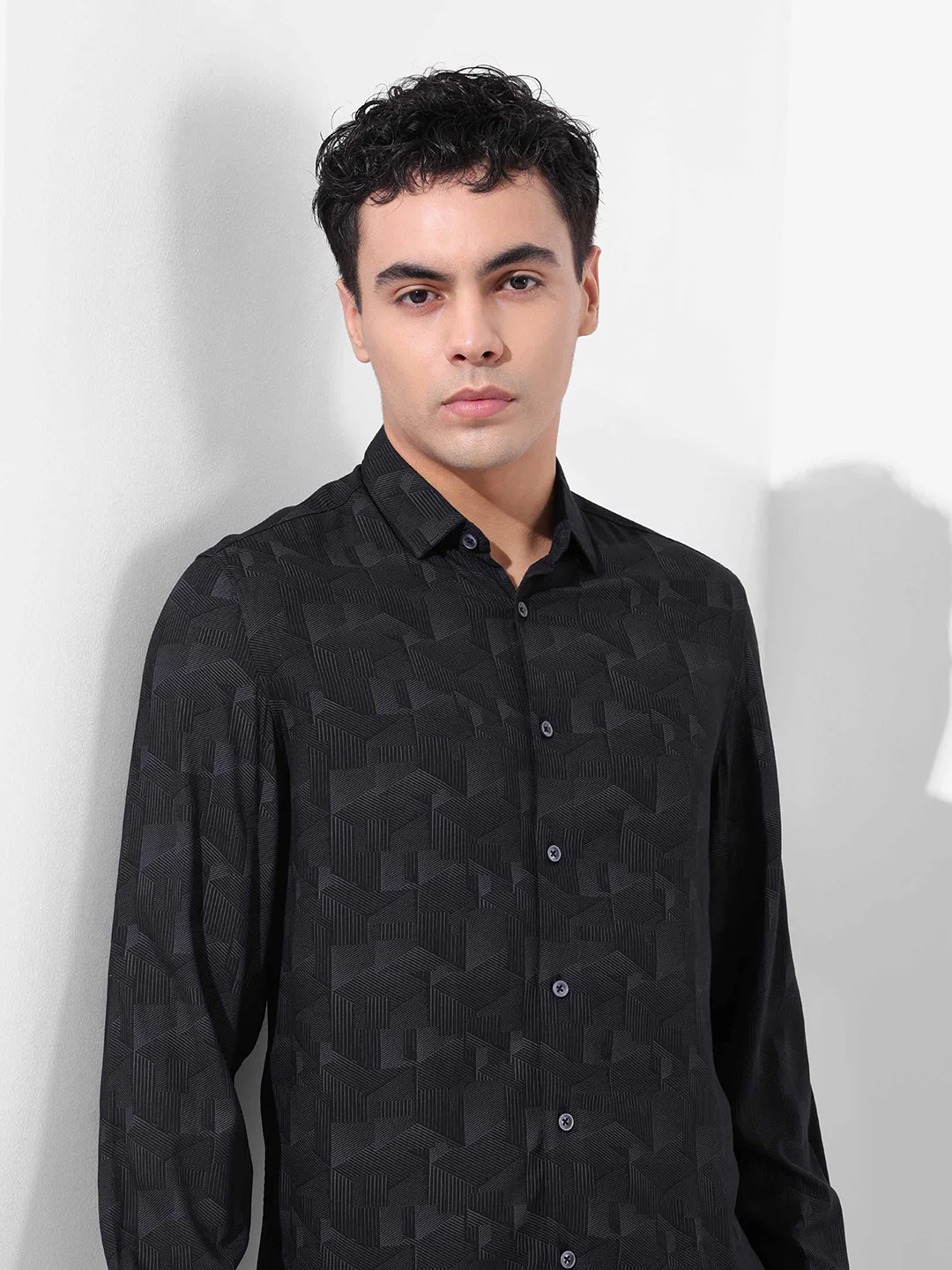 Men's Black Regular Fit Printed Print Shirt - Image 5