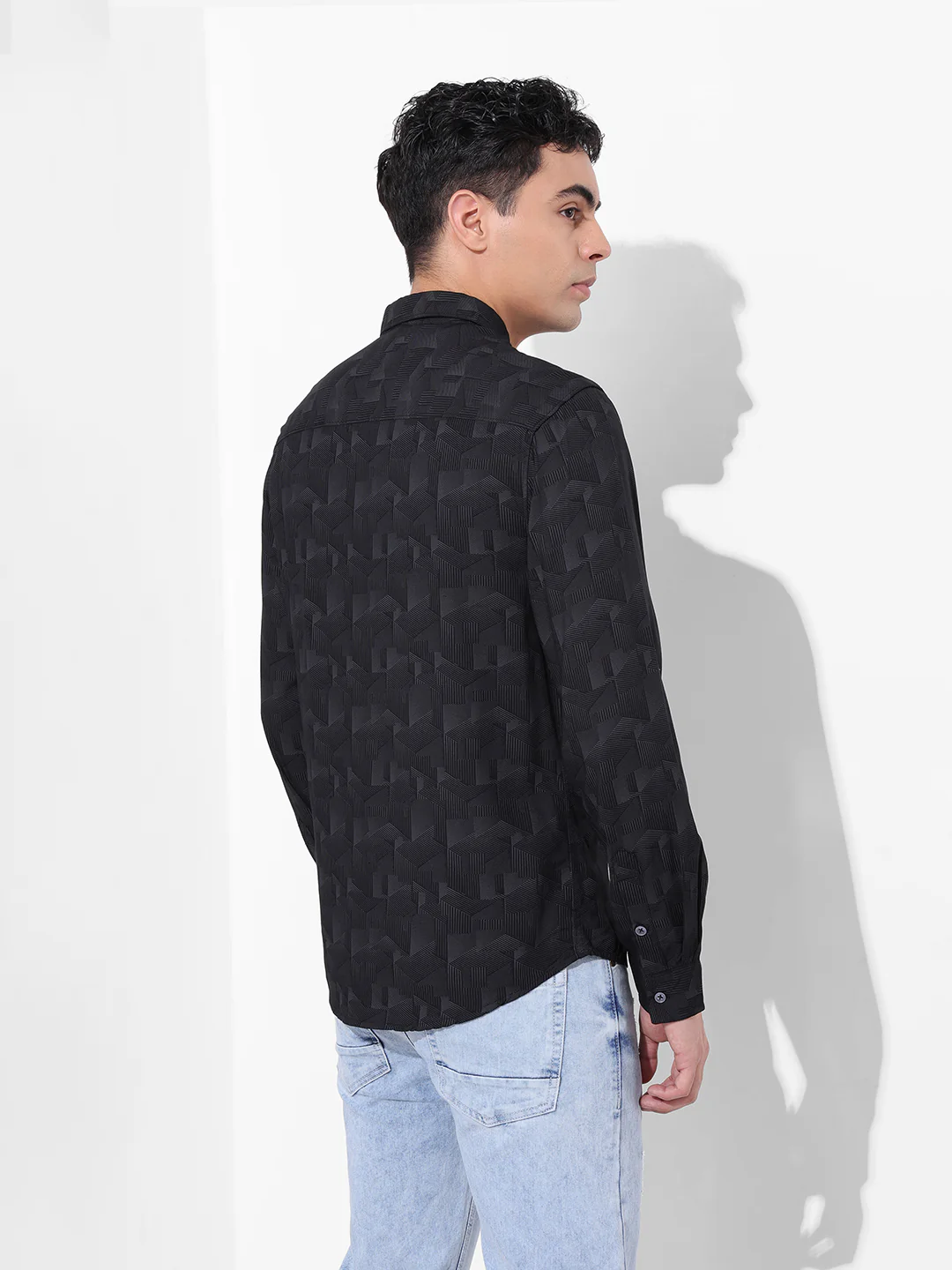 Men's Black Regular Fit Printed Print Shirt - Image 6