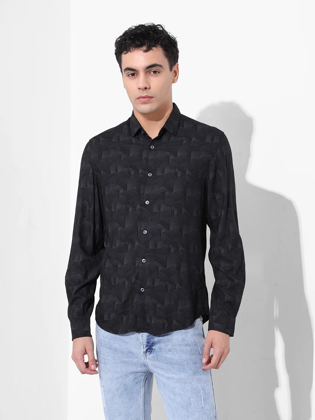 Men's Black Regular Fit Printed Print Shirt - Image 7