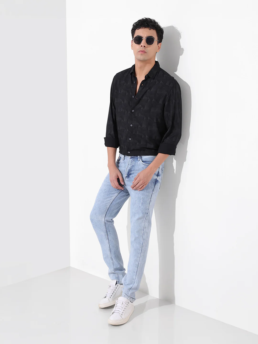 Men's Black Regular Fit Printed Print Shirt - Image 8