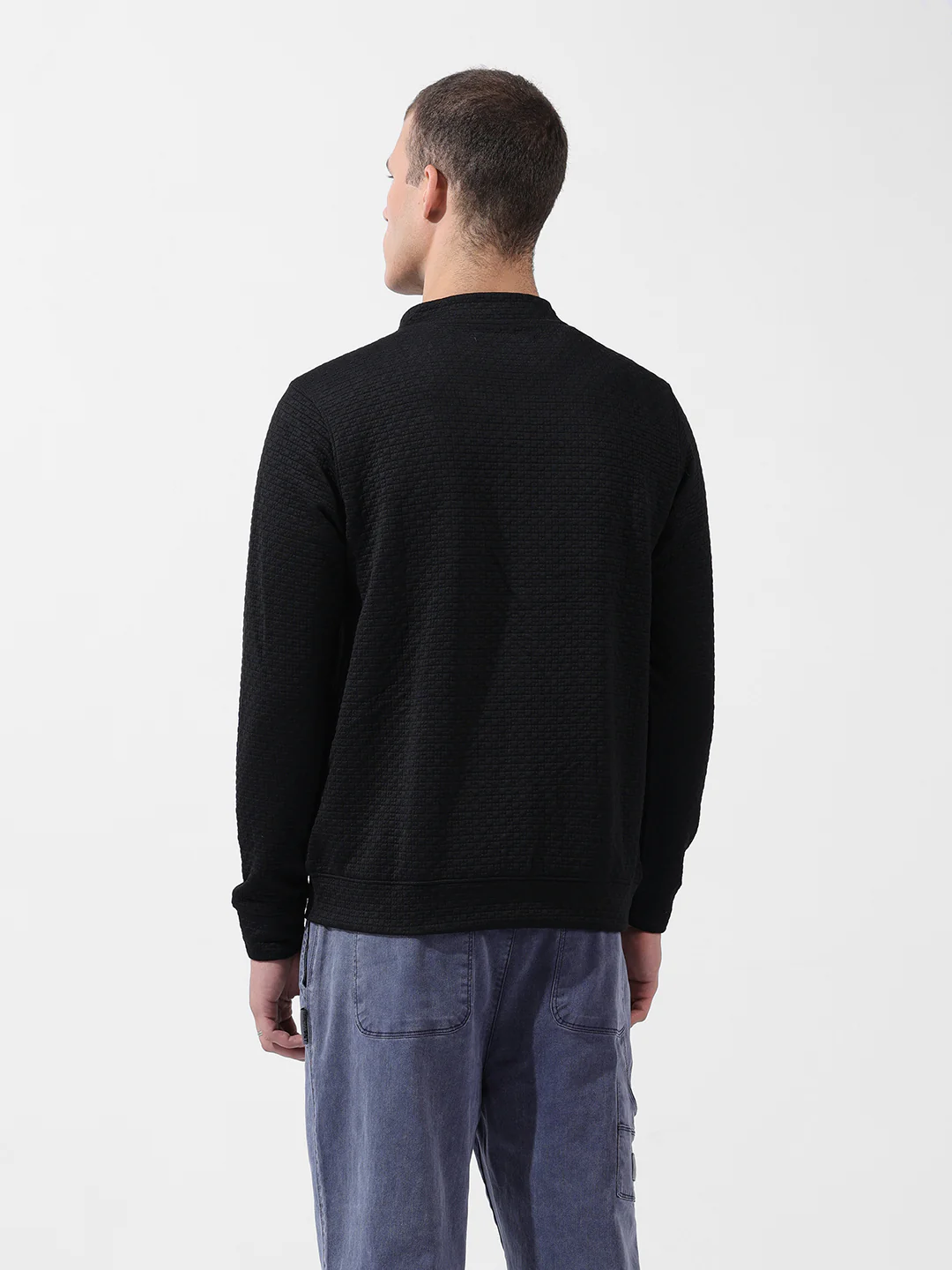 Men's Black Regular Fit Textured Casual Sweatshirts - Image 10